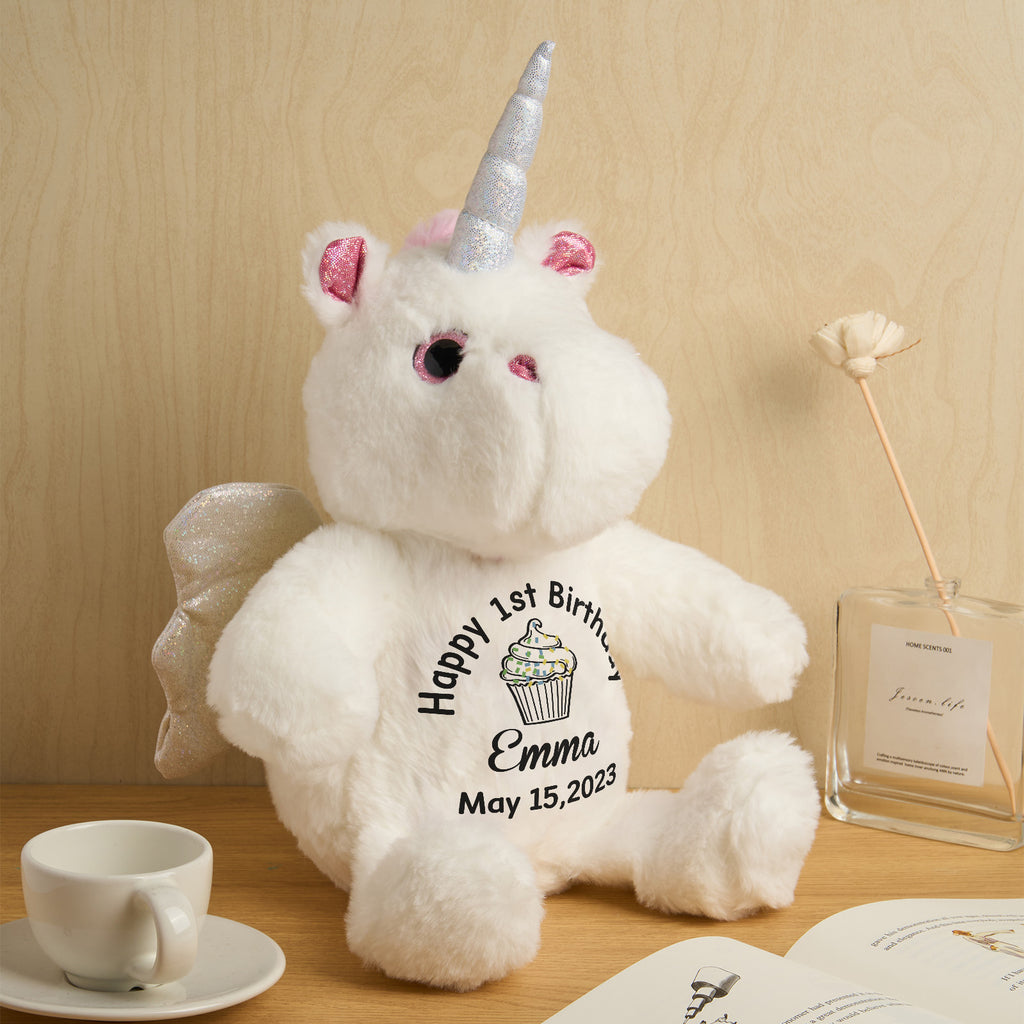 Personalized Unicorn Plush Stuffed Animal Birth Announcement