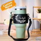 40oz Personalized Floral Pattern Water Bottle Carrier Bag