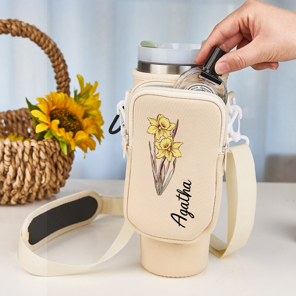 40oz  Personalized Birth Flower Waterproof Bottle Carrier Bag