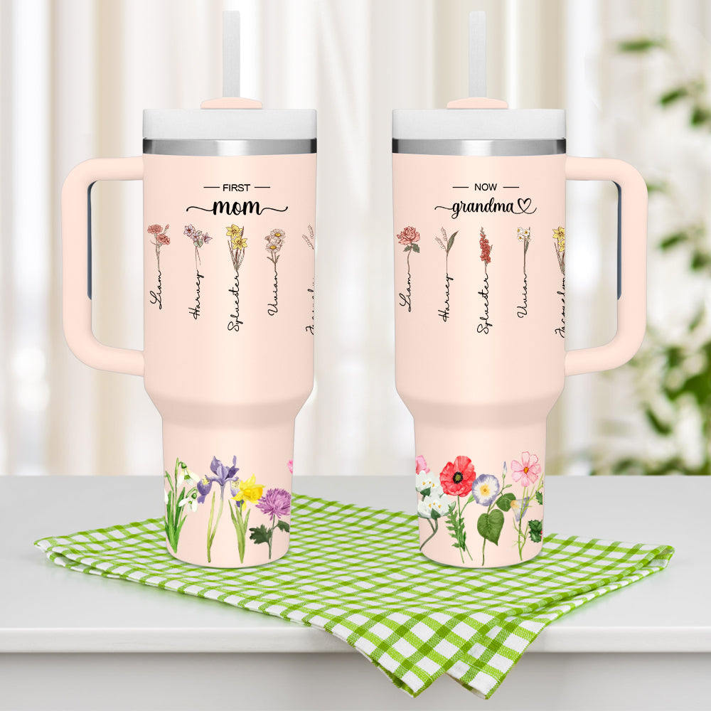 Personalized First Mom Now Grandma 40oz Tumbler with Straw