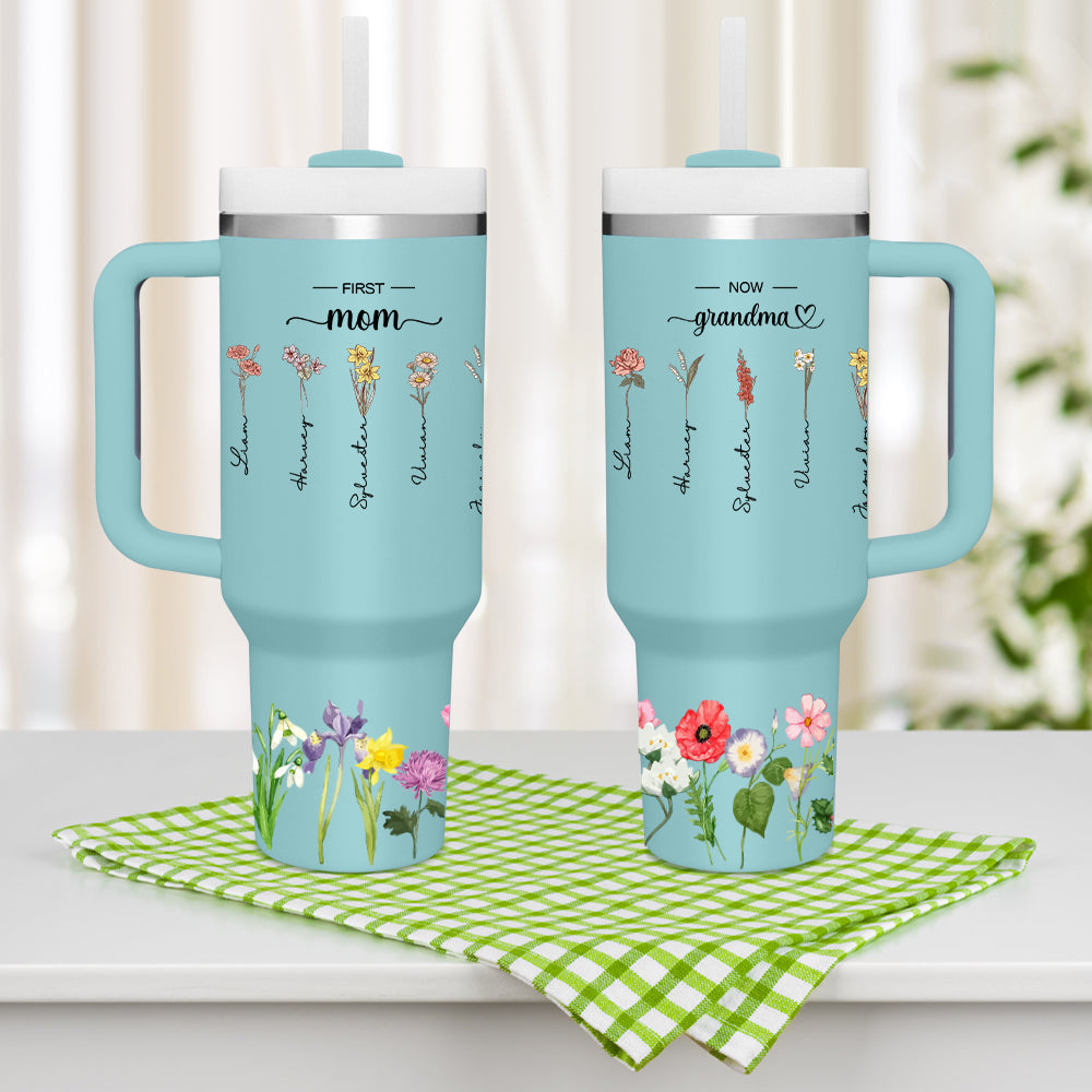 Personalized First Mom Now Grandma 40oz Tumbler with Straw