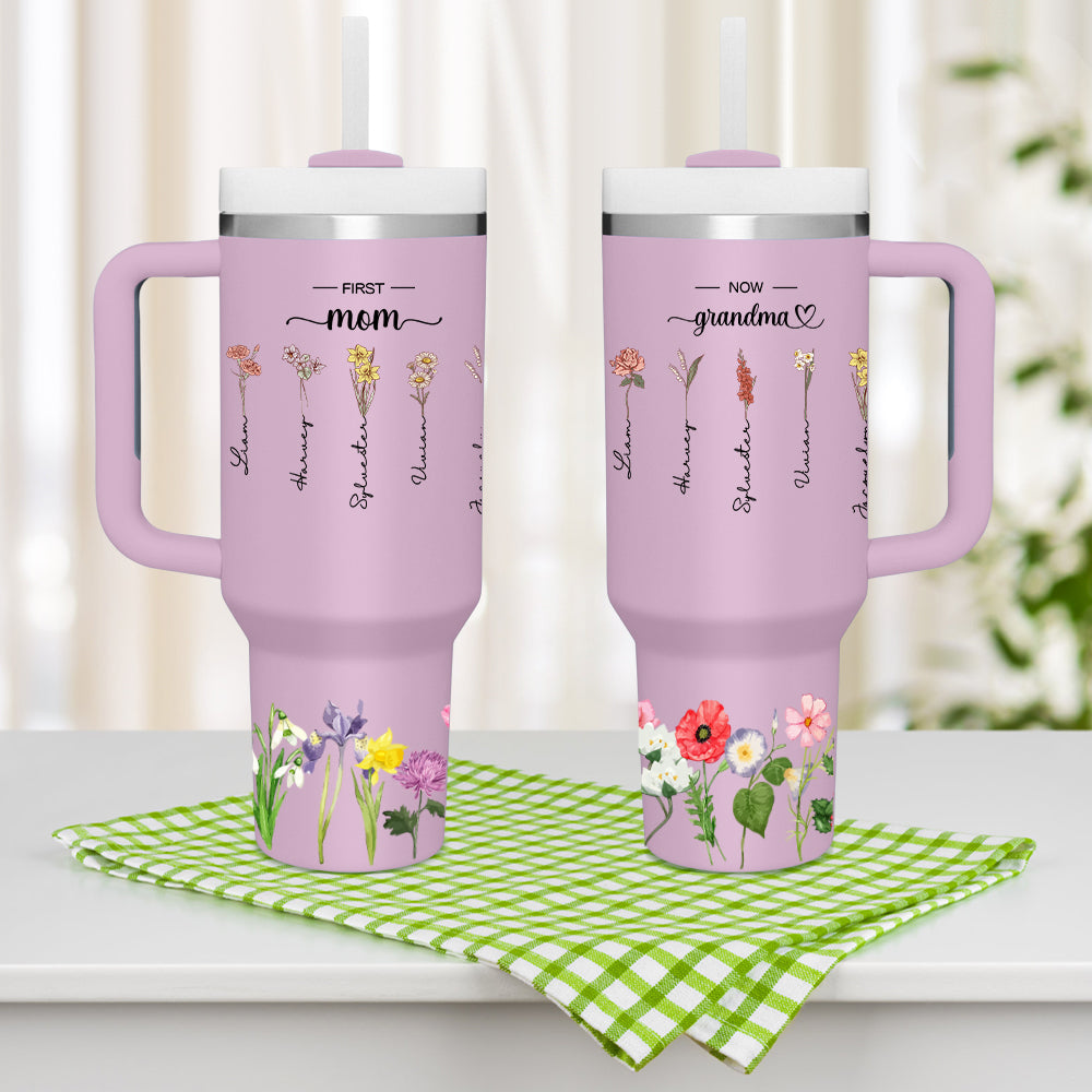 Personalized First Mom Now Grandma 40oz Tumbler with Straw