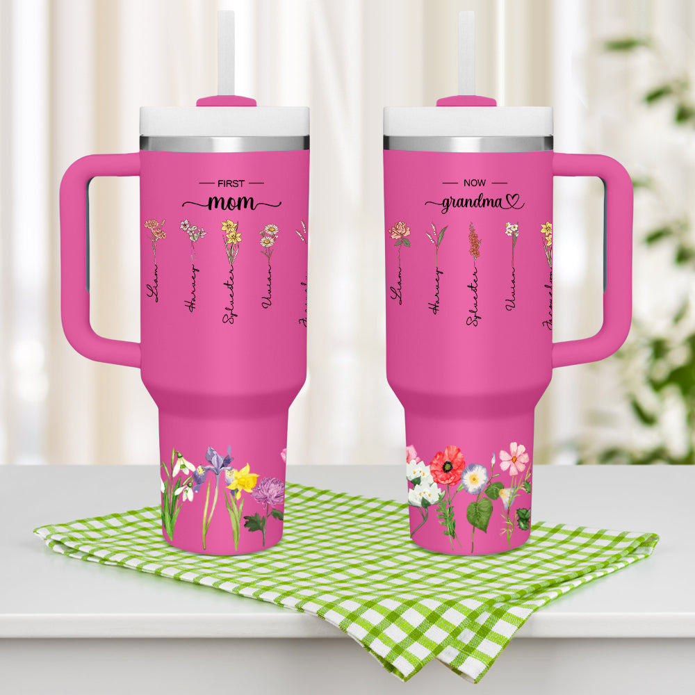 Personalized First Mom Now Grandma 40oz Tumbler with Straw