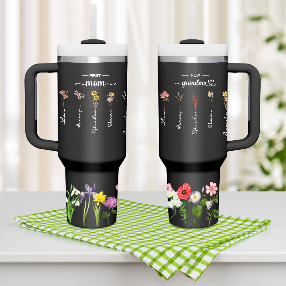 Personalized First Mom Now Grandma 40oz Tumbler with Straw