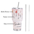 Custom 30oz Insulated Tumbler with Watercolor Birth Flower Name Text