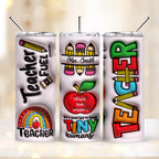 Personalized 3D Inflated Effect Apple Pencil Rainbow Design 20oz Skinny Tumbler Lid and Straw