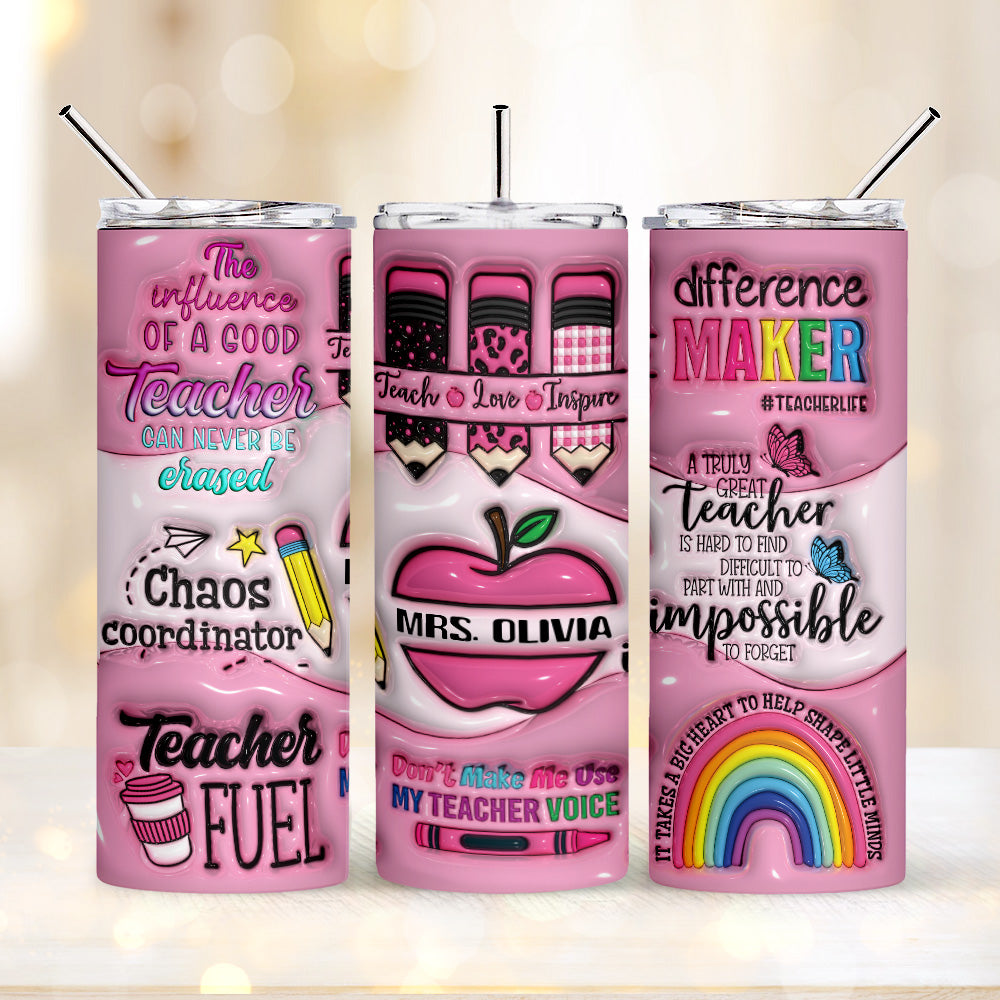 Personalized 3D Apple Pencil Design 20oz Skinny Tumbler Lid and Straw
