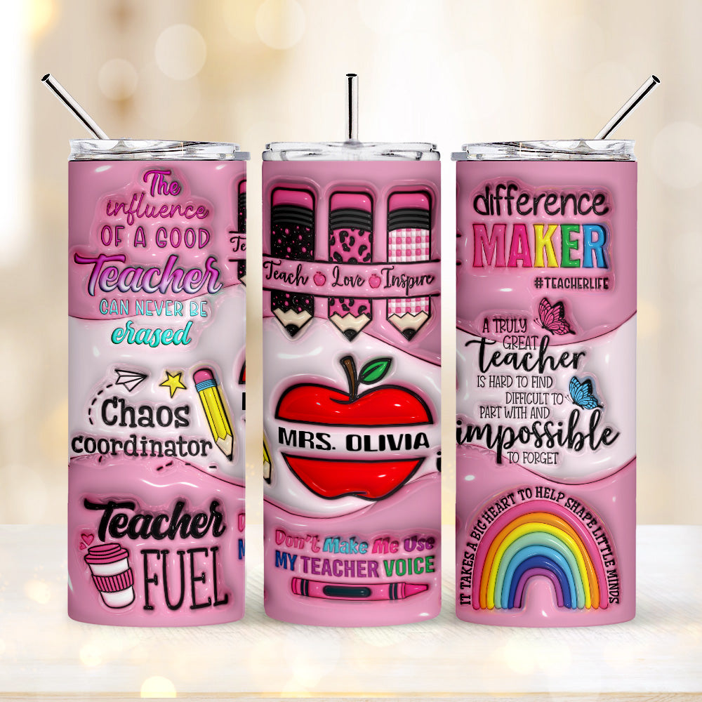 Personalized 3D Apple Pencil Design 20oz Skinny Tumbler Lid and Straw