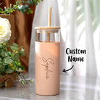 Personalized Name 17oz Glass Tumbler Coffee Tumbler with Engraved Wood Lid Silicone Case and Straw