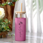 Personalized Name 17oz Glass Tumbler Coffee Tumbler with Engraved Wood Lid Silicone Case and Straw