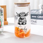 Custom Highland Cow Tumbler with Name Clear Can Glass