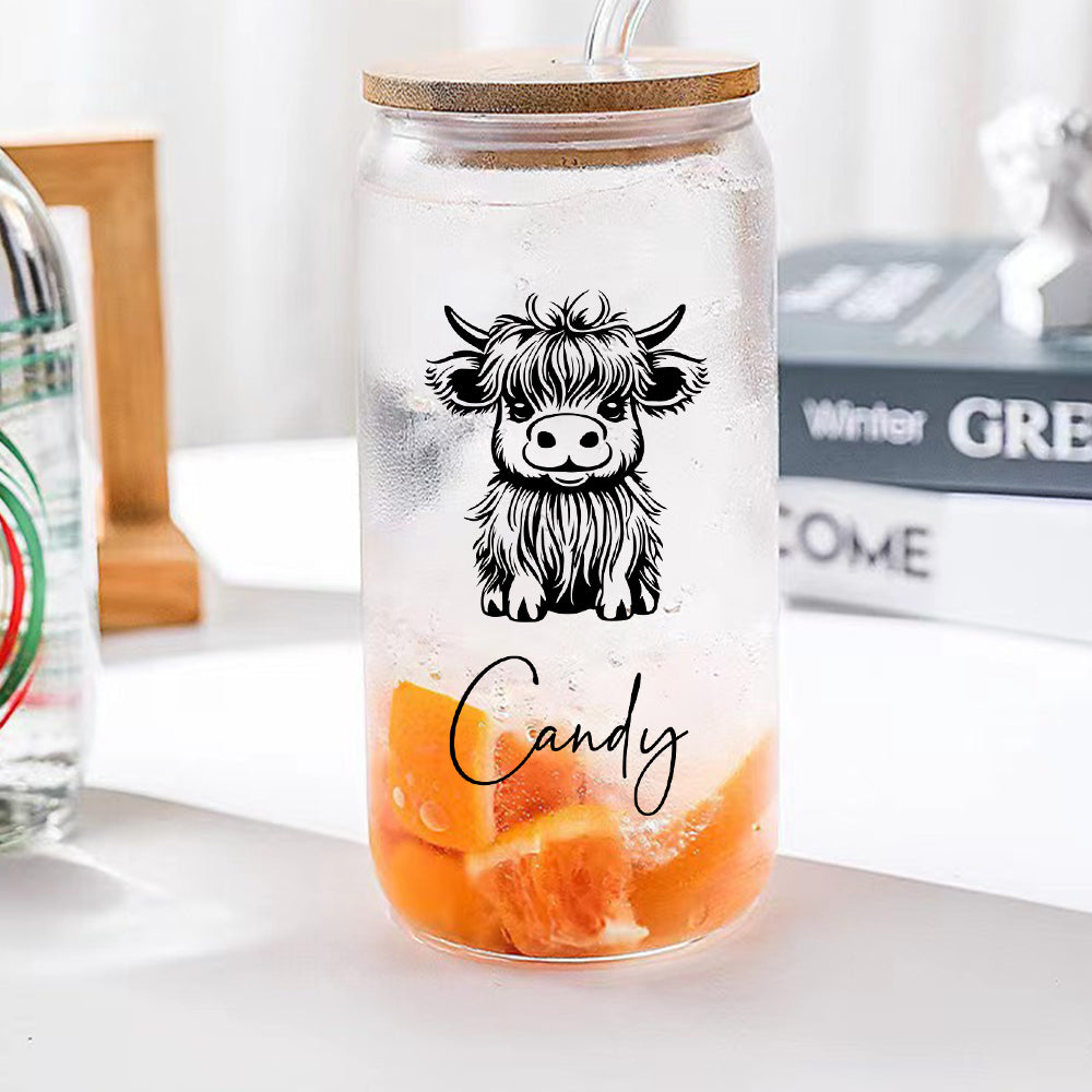 Custom Highland Cow Tumbler with Name Clear Can Glass