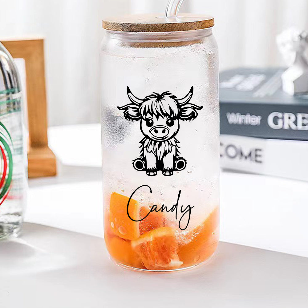 Custom Highland Cow Tumbler with Name Clear Can Glass