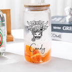 Personalized Highland Cow Tumbler with Name Clear Can Glass