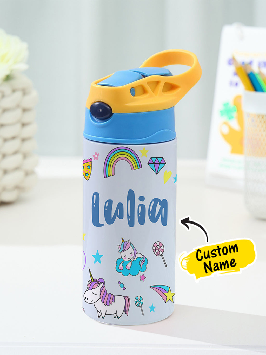 350ML Personalized Name Rainbow Unicorn Stainless Steel Tumbler