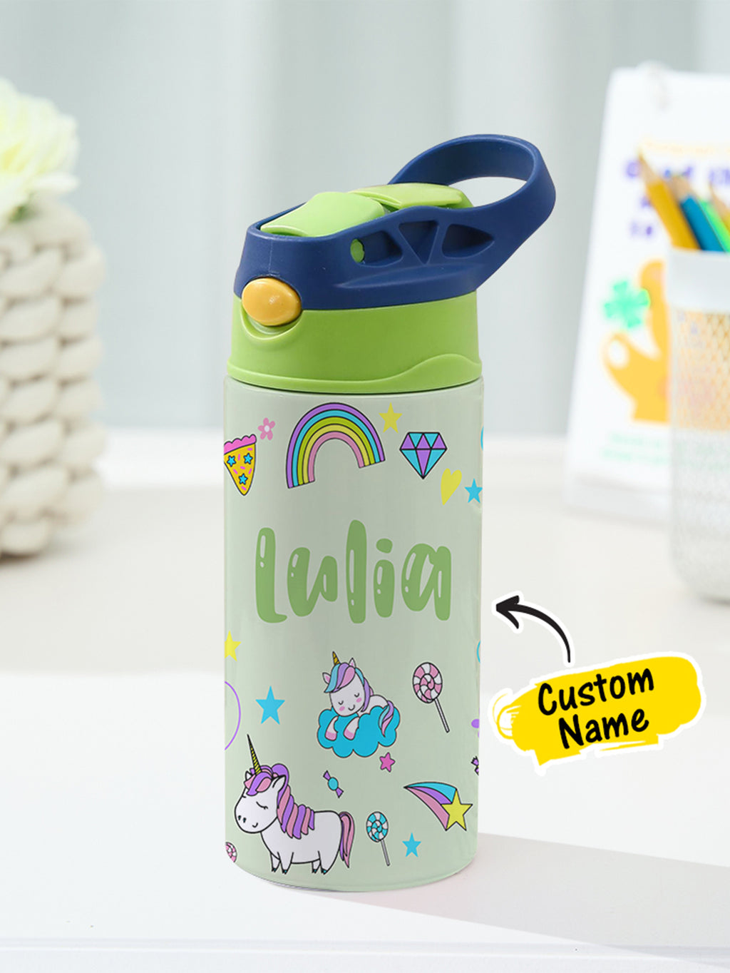 350ML Personalized Name Rainbow Unicorn Stainless Steel Tumbler