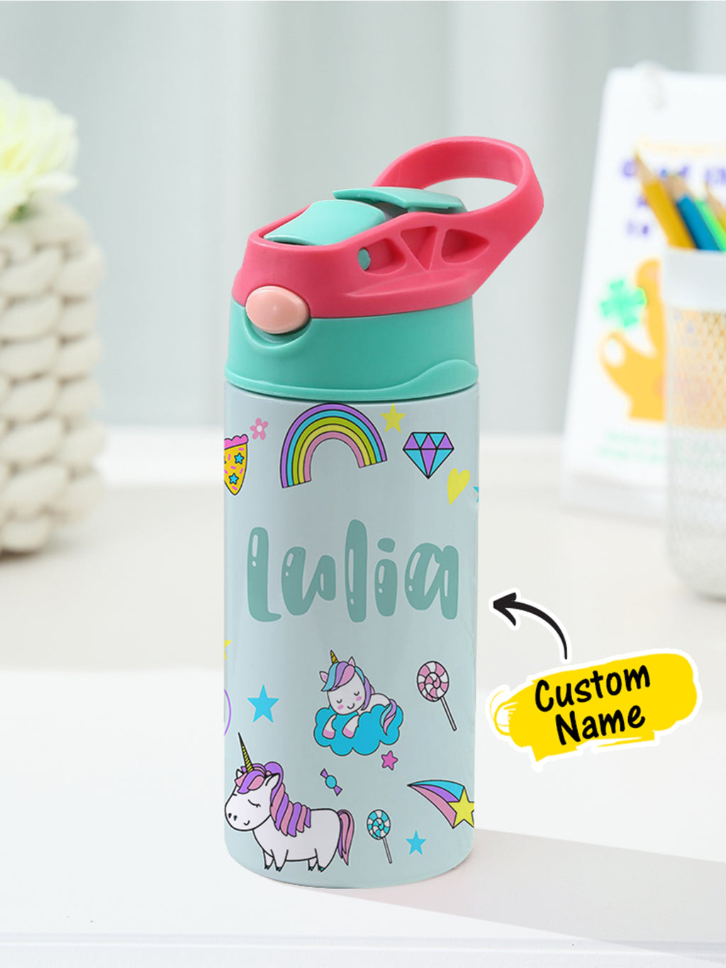 350ML Personalized Name Rainbow Unicorn Stainless Steel Tumbler