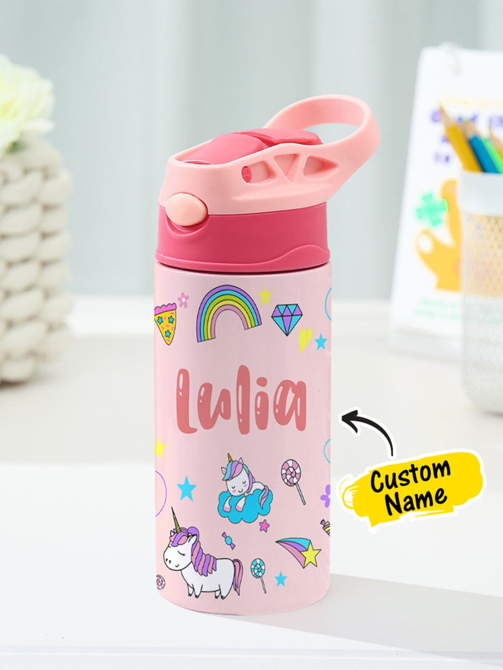 350ML Personalized Name Rainbow Unicorn Stainless Steel Tumbler