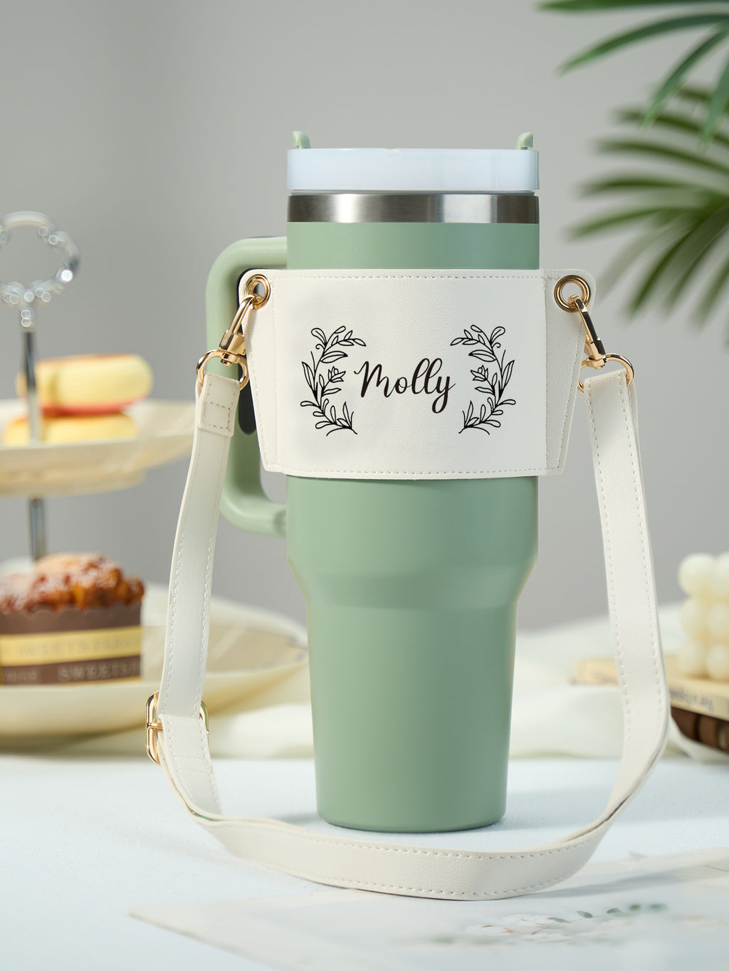 Custom Floral Pattern Water Bottle Carrier Bag with Adjustable Strap for 40oz Stanley Tumbler