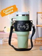 Custom Floral Pattern Water Bottle Carrier Bag with Adjustable Strap for 40oz Stanley Tumbler