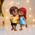 Personalized Name Hawaiian Style Acrylic Car Hanger Cute Couple Kissing Moment