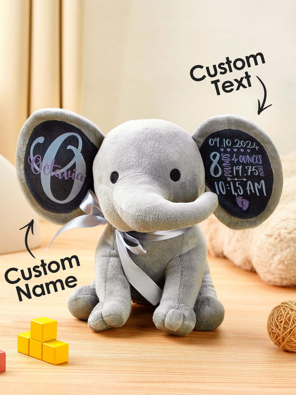 Personalized Elephant Plush Stuffed Animal Birth Announcement Gift