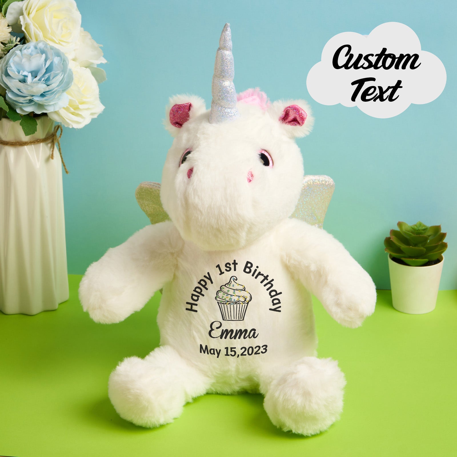 Personalized Unicorn Plush Stuffed Animal Birth Announcement