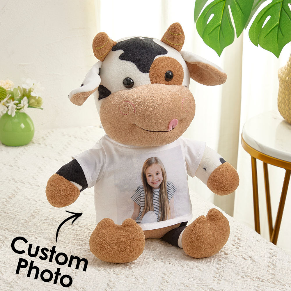 Personalized Cow Plush Stuffed Toy with Photo Gift