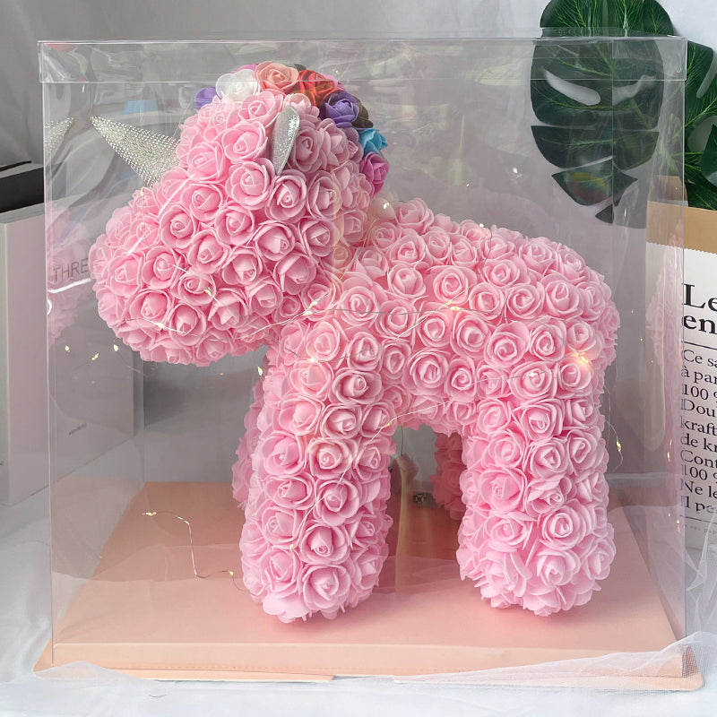 Enchanting Rose Flower Unicorn - Handmade Mythical Beast for Valentine's Day