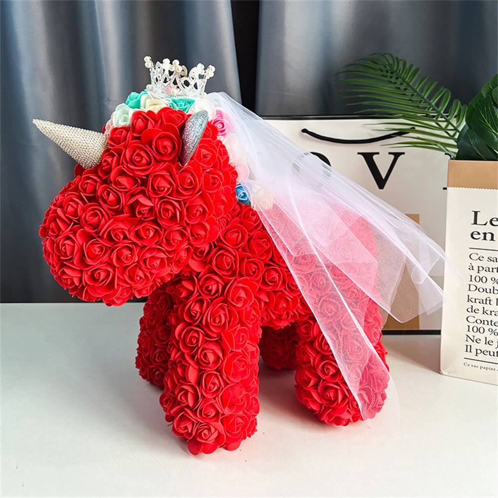 Enchanting Rose Flower Unicorn - Handmade Mythical Beast for Valentine's Day