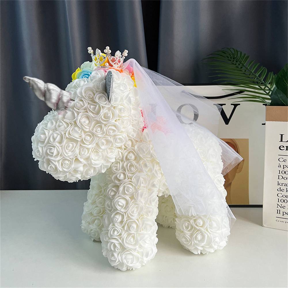 Enchanting Rose Flower Unicorn - Handmade Mythical Beast for Valentine's Day