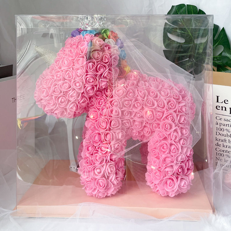 Enchanting Rose Flower Unicorn - Handmade Mythical Beast for Valentine's Day