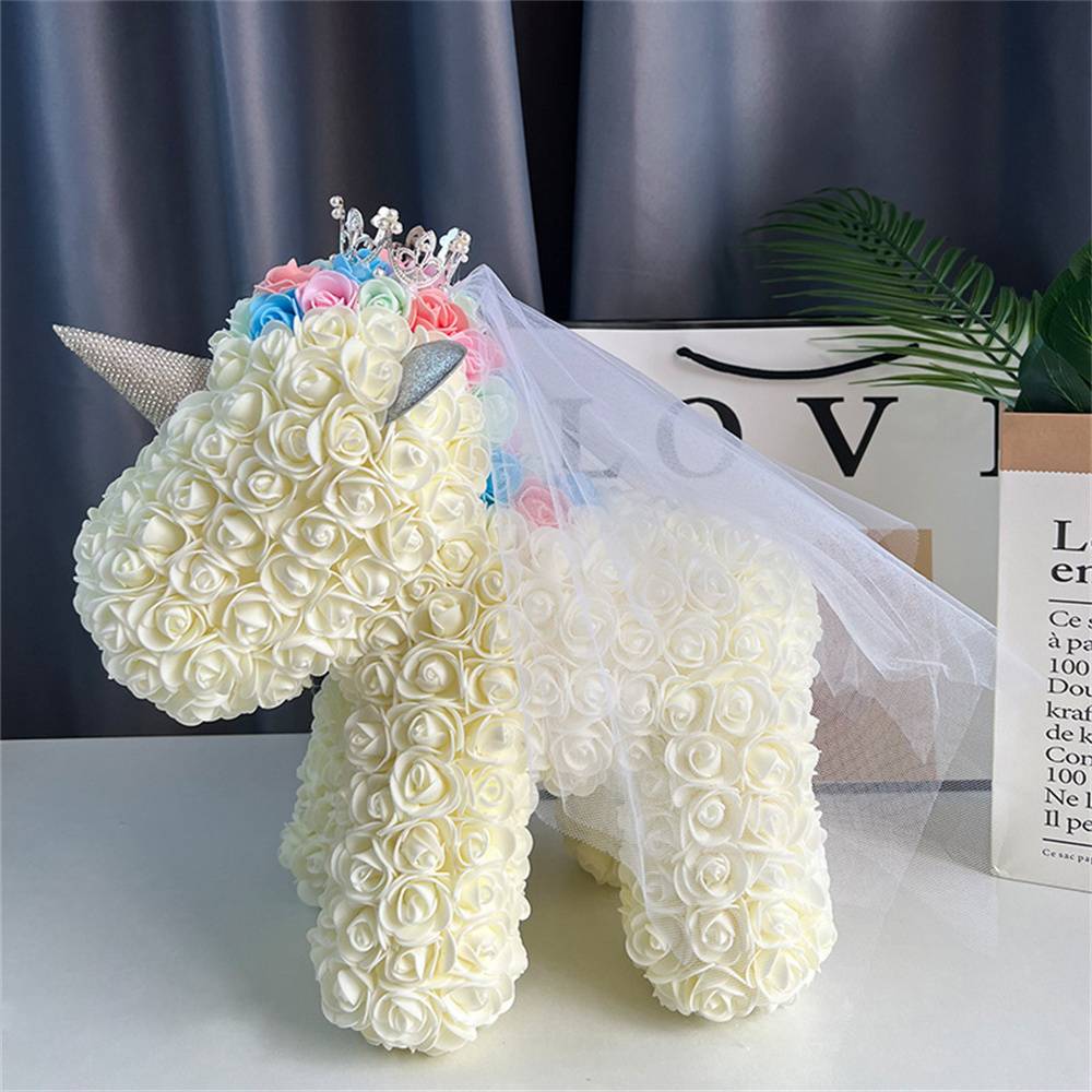Enchanting Rose Flower Unicorn - Handmade Mythical Beast for Valentine's Day
