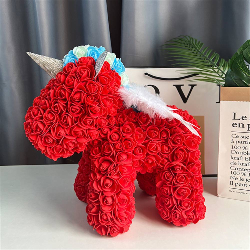 Enchanting Rose Flower Unicorn - Handmade Mythical Beast for Valentine's Day