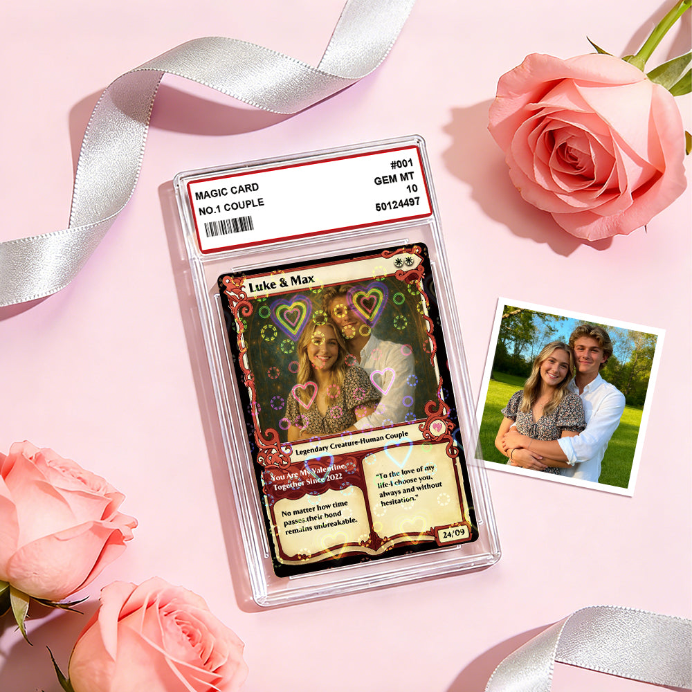 Personalized Photo & Text Couple Game Card with Card Sleeve and Heart Sequins