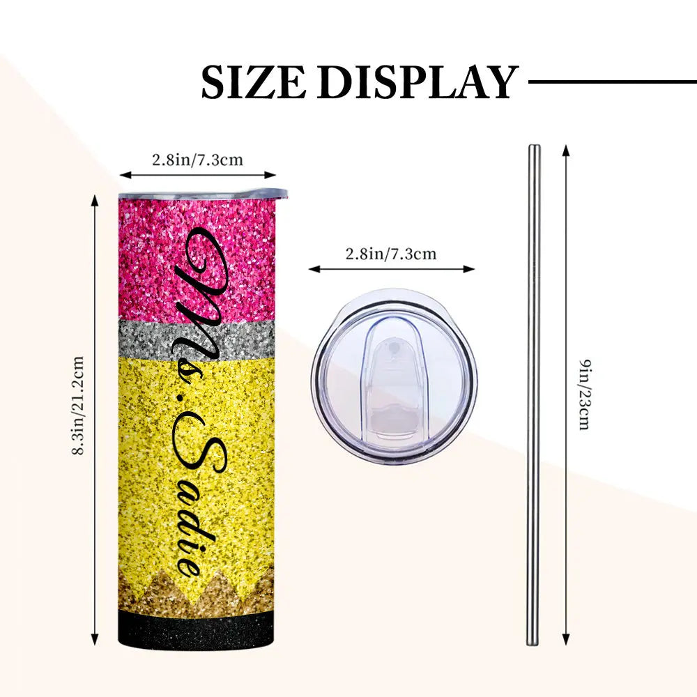 Personalized Glitter Apple 20oz Skinny Tumbler with Straw