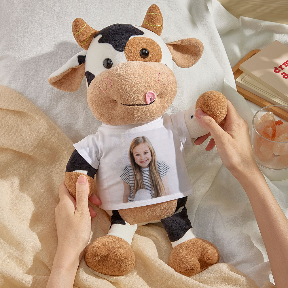 Personalized Cow Plush Stuffed Toy with Photo Gift