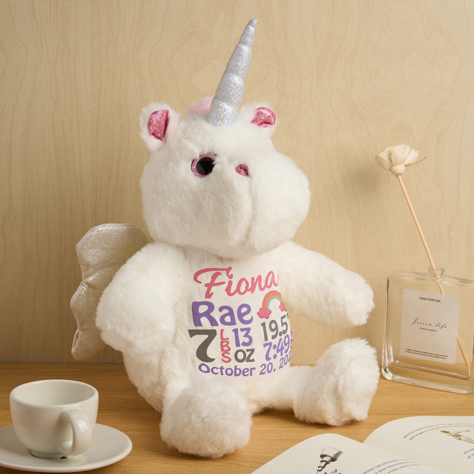 Personalized Unicorn Plush Stuffed Animal Birth Announcement