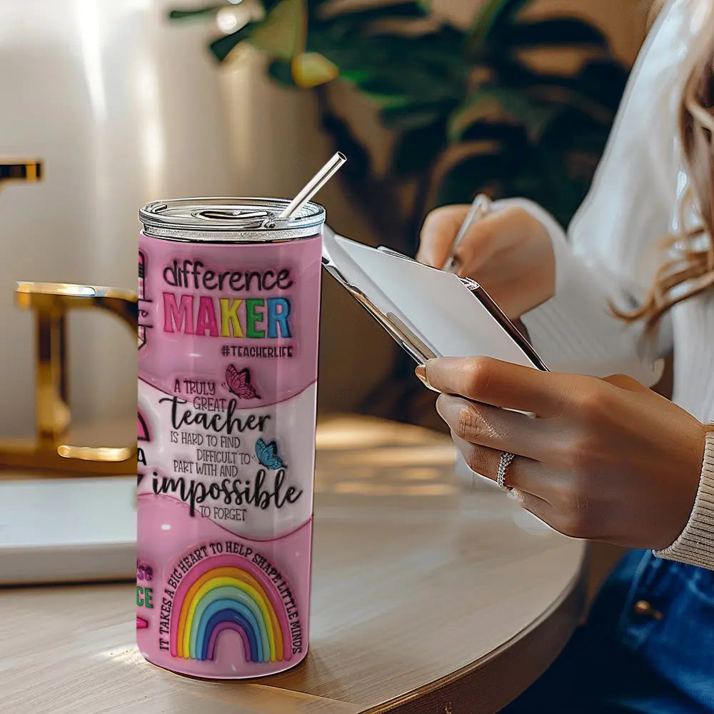 Personalized 3D Apple Pencil Design 20oz Skinny Tumbler Lid and Straw