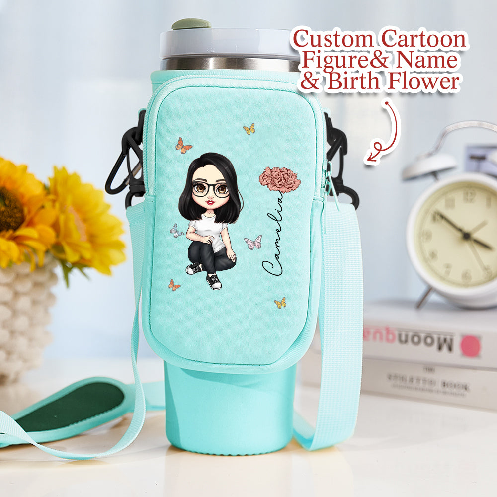 40oz Personalized Cartoon Birth Flower Waterproof Bottle Carrier Bag
