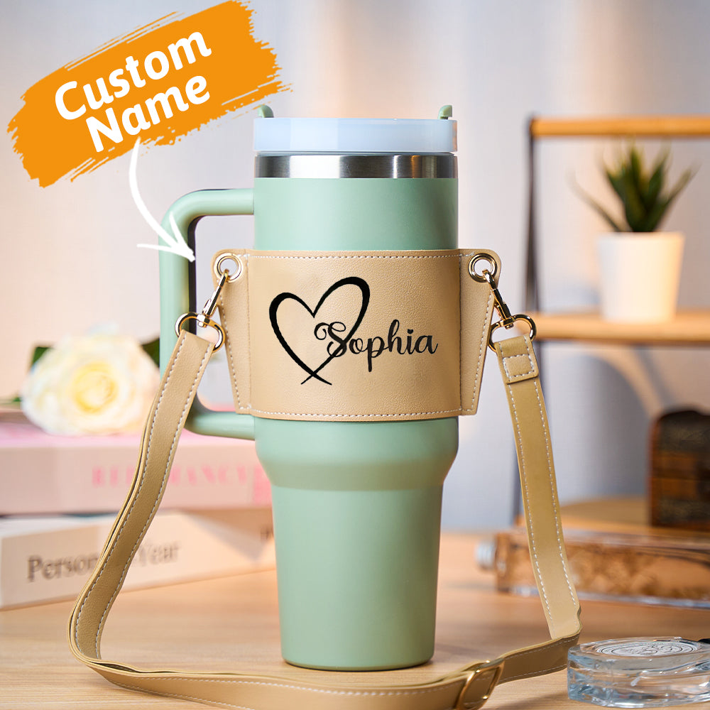 Personalized Water Bottle Carrier Bag for 40oz Stanley Tumbler with Adjustable Strap