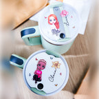 40oz Personalized Cartoon Girl Birth Flower Tumbler Name Tag Lid Topper