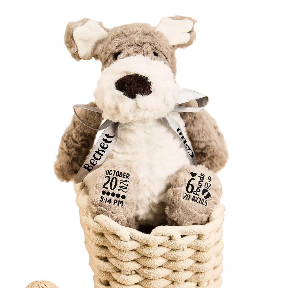 Personalized Puppy Dog Plush Birth Stats Stuffed Animal Birth Announcement Gifts
