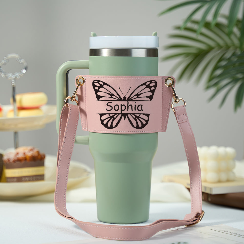 40oz Personalized Butterfly Water Bottle Carrier Bag