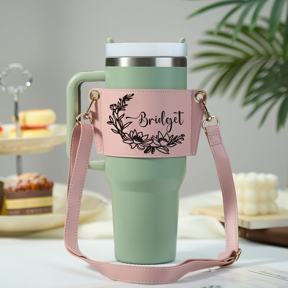 40oz Personalized Floral Pattern Water Bottle Carrier Bag