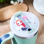 40oz Personalized Cartoon Girl Birth Flower Tumbler Name Tag Lid Topper