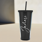 Personalized Name Black Plastic Tumbler with Straw
