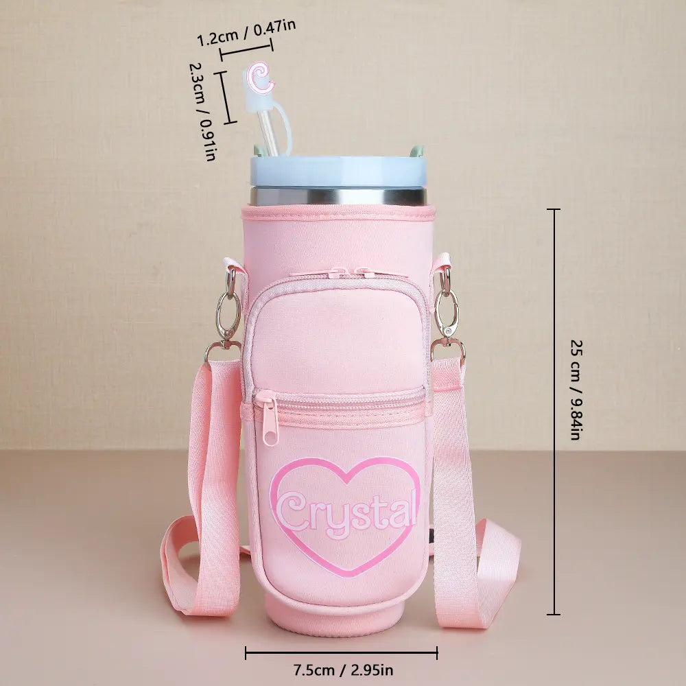 Personalized Water Bottle Carrier Bag for 40oz Stanley Tumbler with Straw Topper Pouch