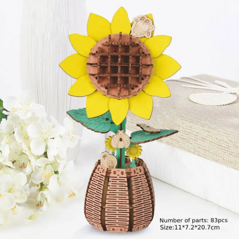 Sunflower DIY Wooden Flower Puzzle 3D Puzzle Mother's Day Gift for Mum