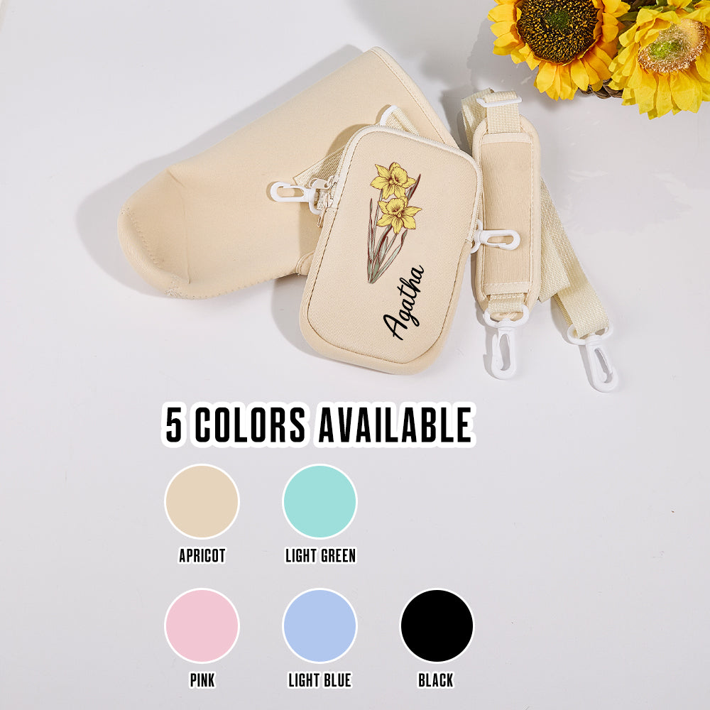 40oz  Personalized Birth Flower Waterproof Bottle Carrier Bag